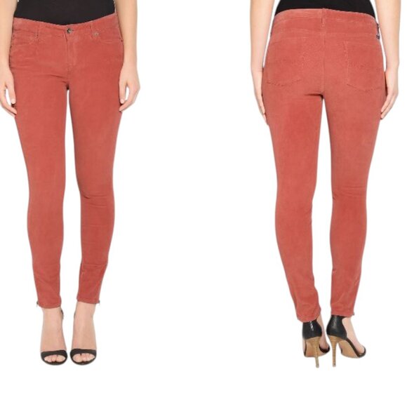 Lucky Brand Lolita Skinny Corduroy Pants Rust Red Stretch Zip Ankle Size 10 - Picture 1 of 9
